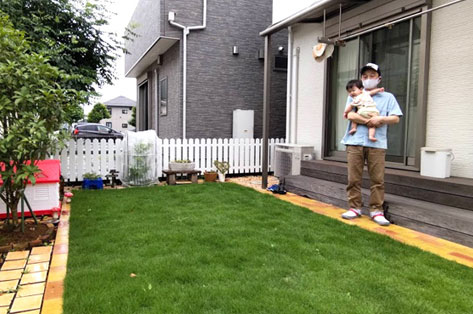 神奈川県藤沢市S様　子どもと愛犬が遊べる天然芝生のお庭施工例