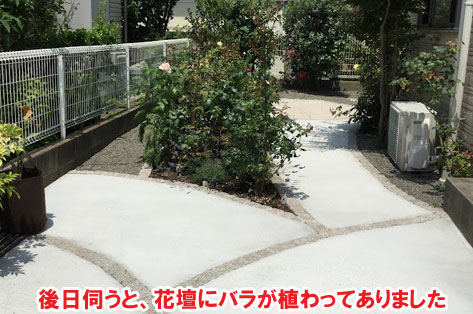 神奈川県藤沢市Ｈ様雑草対策　バラが似合うエレガントなデザイン　おしゃれなコンクリート雑草対策 造園施工例