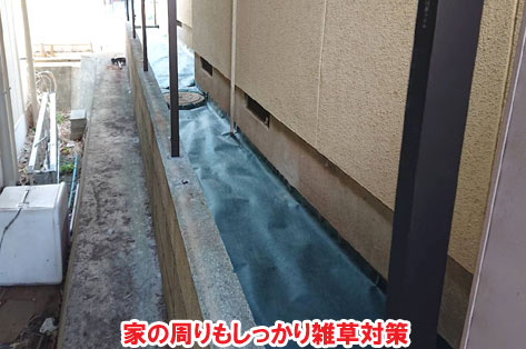 家の周りもしっかり雑草対策/草が生えない実家の庭 人工芝とタイルの別荘兼アトリエのお庭~神奈川県秦野市施工事例 別荘,アトリエ,別荘の庭,人工芝,タイル張り,実家の庭