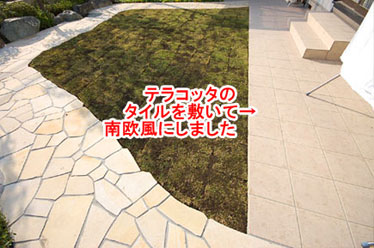 神奈川県藤沢市Ｔ様　芝生をジェラストーンで囲むデザイン 雑草対策造園　カーポート外構施工例