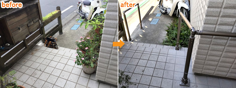 母のための親孝行ウッドデッキ、母の転倒防止&介護用手すり~神奈川県茅ヶ崎市W様邸施工例