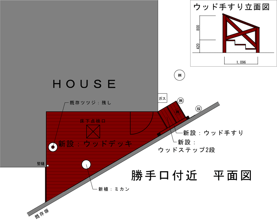 母のための親孝行ウッドデッキ、母の転倒防止&介護用手すり~神奈川県茅ヶ崎市W様邸施工例