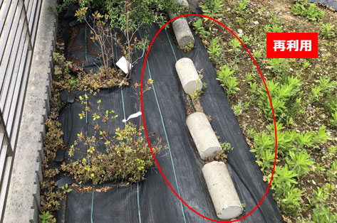 神奈川県茅ヶ崎市S様邸 施工中 花壇仕切り 材料再利用