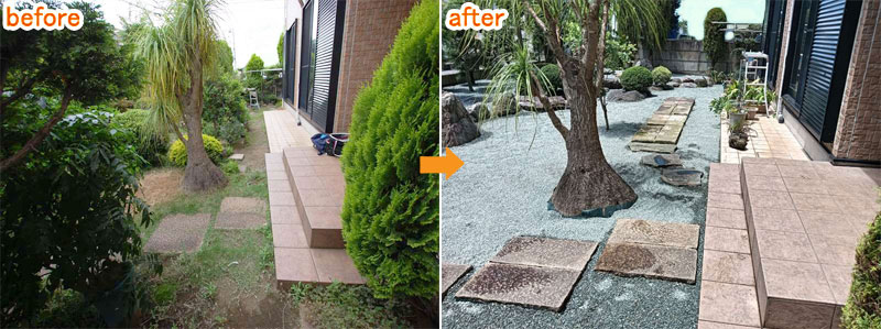 お客様の声/グリーンパトロールの口コミ、評判～藤沢市 S様様 庭木や庭石が多い庭・庭を整え雑草対策・施工例・感想・口コミ・評判