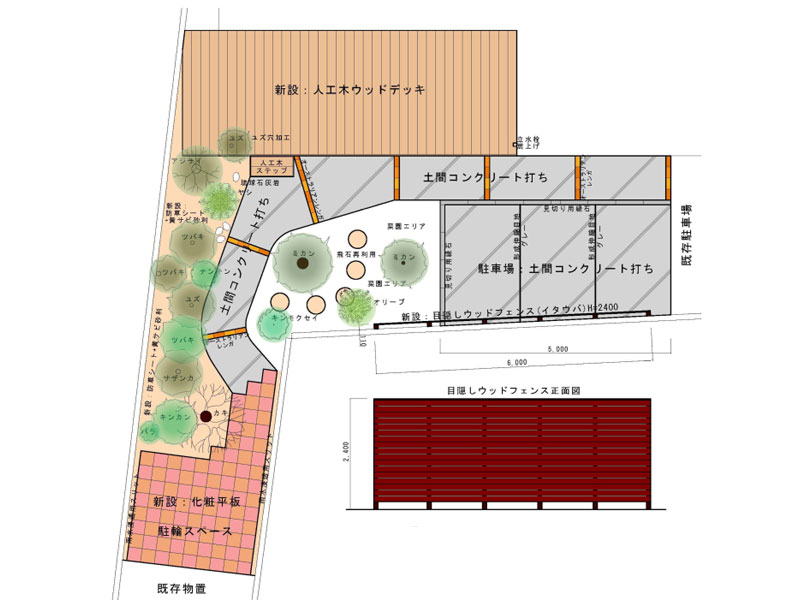 鎌倉市W様邸 中古住宅購入後の庭リフォーム・南国風な庭に ご提案図