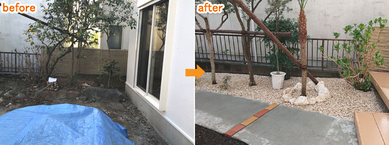 お客様の声/グリーンパトロールの口コミ、評判~神奈川県 鎌倉市W様邸 中古住宅購入後の庭リフォーム~南国風な庭に 感想・口コミ・評判