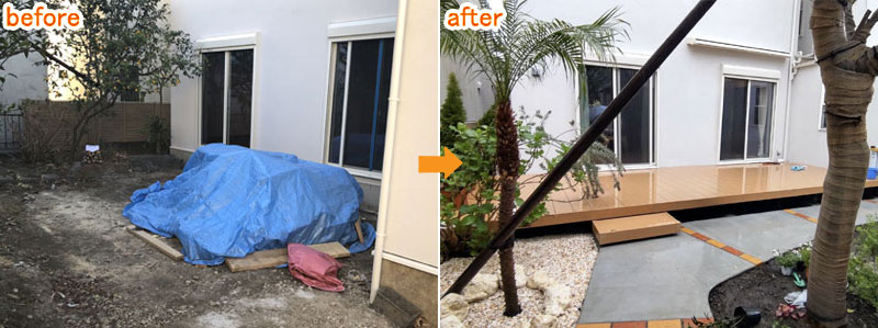 お客様の声/グリーンパトロールの口コミ、評判~神奈川県 鎌倉市W様邸 中古住宅購入後の庭リフォーム~南国風な庭に 感想・口コミ・評判