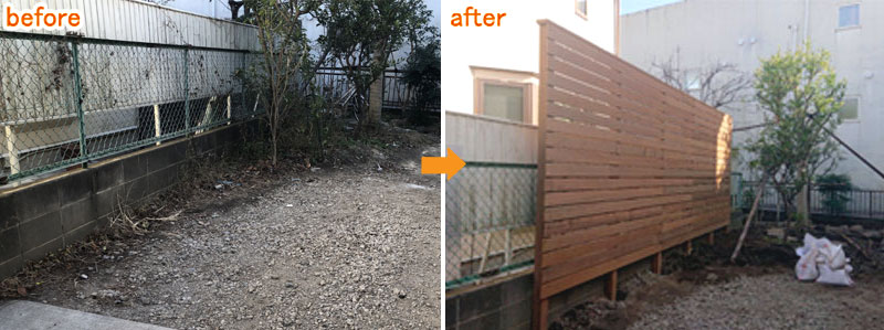 ウッドフェンス 施工事例 お庭のリフォームはグリーンパトロール 神奈川県・鎌倉市・横浜市・川崎市・相模原市・藤沢市・茅ヶ崎市・厚木市・大和市・海老名市・小田原市・二宮町・大磯町・寒川町・平塚市