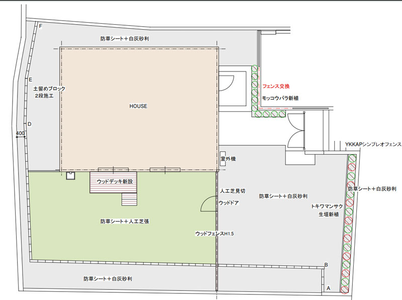 防草と水はけを重視！手間のかからない庭づくり～鎌倉市O様新築庭工事 ご提案図