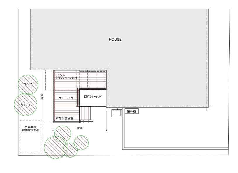 神奈川県川崎市高津区 古くなったウッドデッキを撤去！ハードウッド・イタウバで長持ちデッキに ご提案図