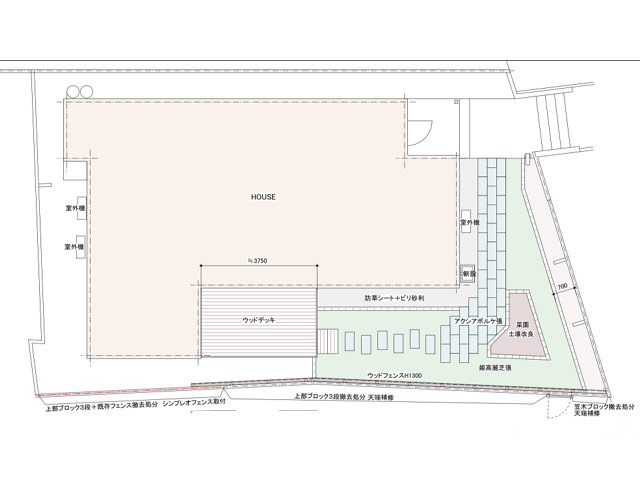 神奈川県川崎市多摩区 新築後そのままの庭をリフォーム!デッキ･芝･フェンス施工例 ご提案図