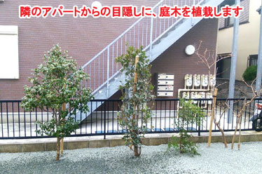 神奈川県 横浜市 港南区 タイル貼り(タイル張り) タイルテラス 雑草対策 植栽目隠し施工事例