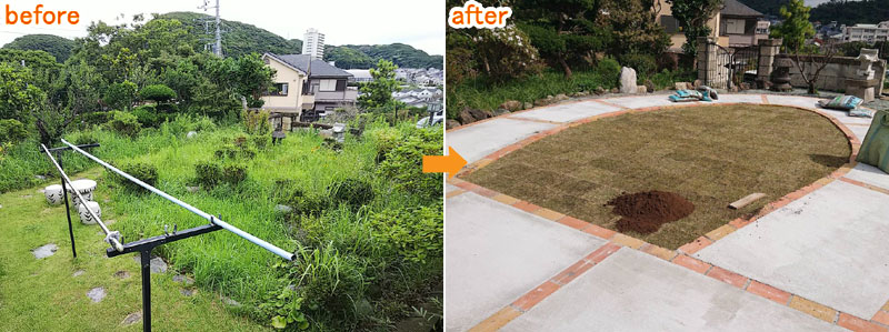 広すぎる庭をコンクリートで管理しやすい庭に~神奈川県横須賀市事例